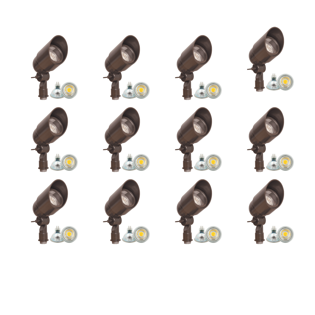 Outdoor Landscape Lighting LED 12V Low Voltage DL01 4x/8x/12x Package 12V Low Voltage Directional LED Outdoor Aluminum Spotlight with MR16 5W 3000K Bulb Brown 12 Pack