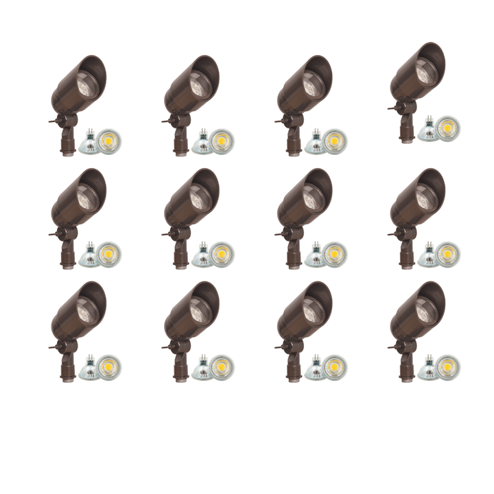 Outdoor Landscape Lighting LED 12V Low Voltage DL01 4x/8x/12x Package 12V Low Voltage Directional LED Outdoor Aluminum Spotlight with MR16 5W 3000K Bulb Brown 12 Pack