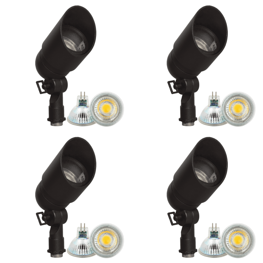 Outdoor Landscape Lighting LED 12V Low Voltage DL01 4x/8x/12x Package 12V Low Voltage Directional LED Outdoor Aluminum Spotlight with MR16 5W 3000K Bulb Black 4 Pack