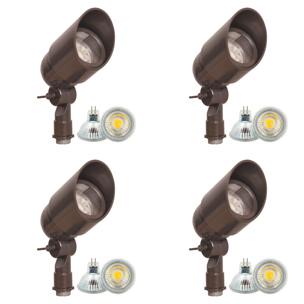 Outdoor Landscape Lighting LED 12V Low Voltage DL01 4x/8x/12x Package 12V Low Voltage Directional LED Outdoor Aluminum Spotlight with MR16 5W 3000K Bulb Brown 4 Pack