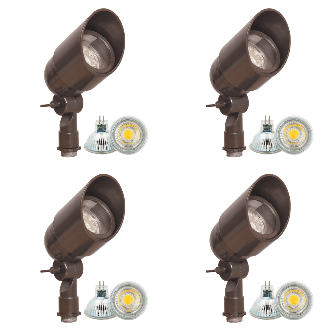 Outdoor Landscape Lighting LED 12V Low Voltage DL01 4x/8x/12x Package 12V Low Voltage Directional LED Outdoor Aluminum Spotlight with MR16 5W 3000K Bulb Brown 4 Pack