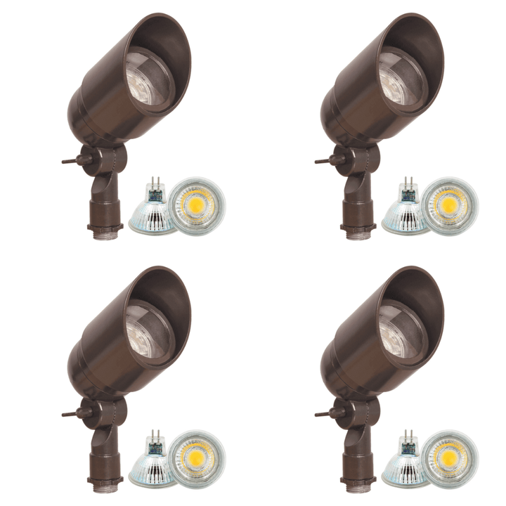 Outdoor Landscape Lighting LED 12V Low Voltage DL01 4x/8x/12x Package 12V Low Voltage Directional LED Outdoor Aluminum Spotlight with MR16 5W 3000K Bulb Brown 4 Pack
