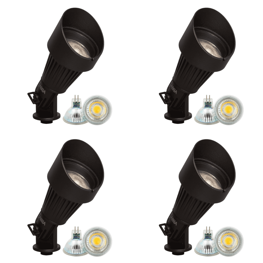 Outdoor Landscape Lighting LED 12V Low Voltage DL02 4x/8x/12x Package 12V Low Voltage Waterproof LED Outdoor Aluminum Spotlight Directional Lighting with MR16 5W 3000K Bulb Black 4 Pack