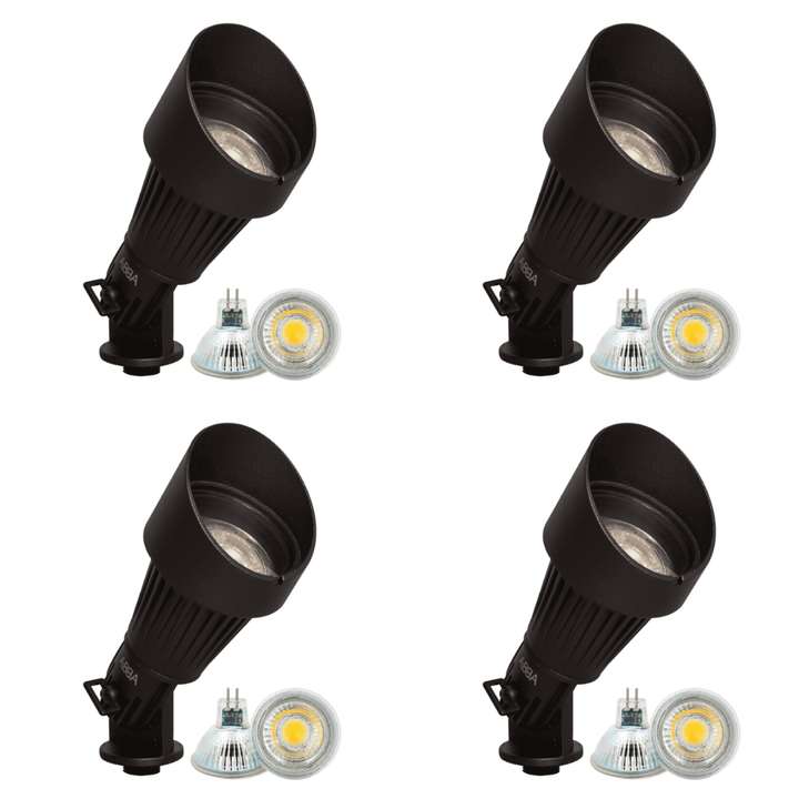 Outdoor Landscape Lighting LED 12V Low Voltage DL02 4x/8x/12x Package 12V Low Voltage Waterproof LED Outdoor Aluminum Spotlight Directional Lighting with MR16 5W 3000K Bulb Black 4 Pack