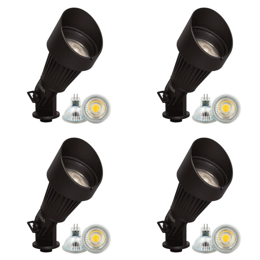Outdoor Landscape Lighting LED 12V Low Voltage DL02 4x/8x/12x Package 12V Low Voltage Waterproof LED Outdoor Aluminum Spotlight Directional Lighting with MR16 5W 3000K Bulb Black 4 Pack