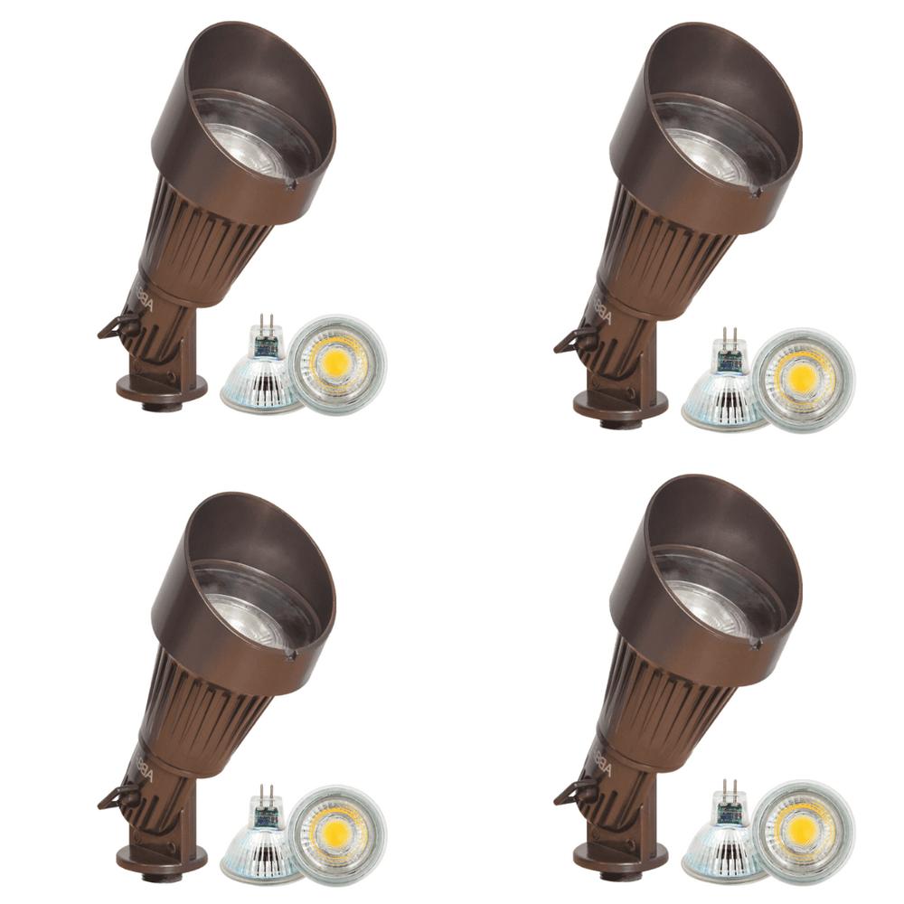 Outdoor Landscape Lighting LED 12V Low Voltage DL02 4x/8x/12x Package 12V Low Voltage Waterproof LED Outdoor Aluminum Spotlight Directional Lighting with MR16 5W 3000K Bulb Brown 4 Pack