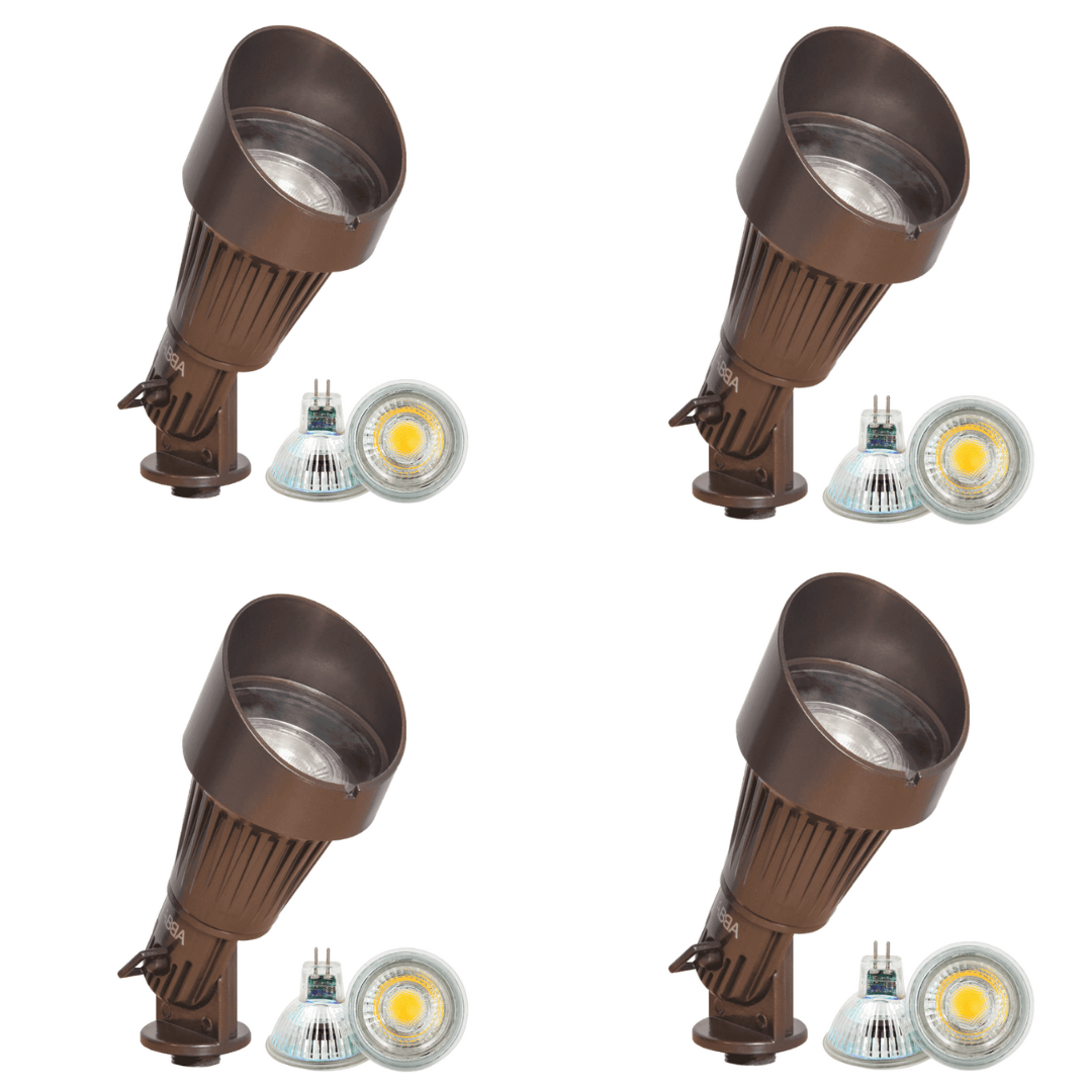 Outdoor Landscape Lighting LED 12V Low Voltage DL02 4x/8x/12x Package 12V Low Voltage Waterproof LED Outdoor Aluminum Spotlight Directional Lighting with MR16 5W 3000K Bulb Brown 4 Pack