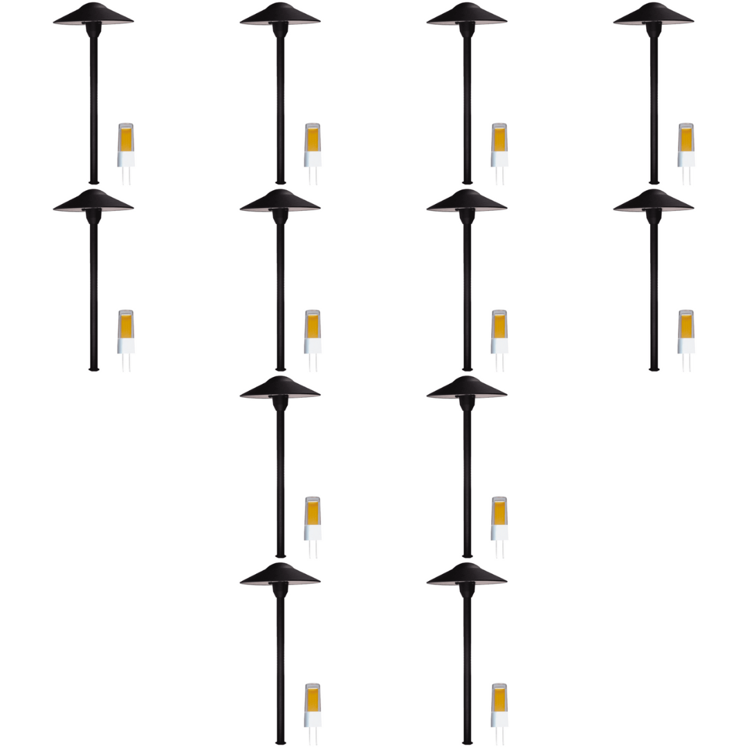 Outdoor Landscape Lighting LED 12V Low Voltage DL03 4x/8x/12x Package 12V AC/DC Aluminum Low Voltage Landscape Lighting Mushroom Path Light with G4 3W 3000K Bulb Black 12 Pack