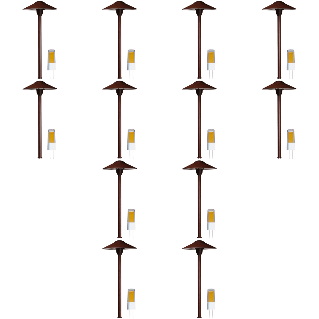 Outdoor Landscape Lighting LED 12V Low Voltage DL03 4x/8x/12x Package 12V AC/DC Aluminum Low Voltage Landscape Lighting Mushroom Path Light with G4 3W 3000K Bulb Brown 12 Pack