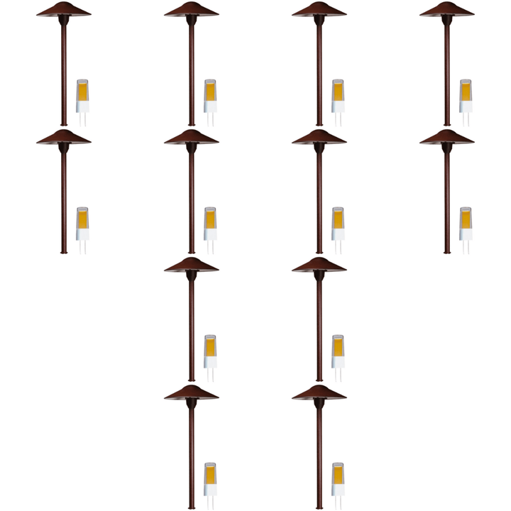 Outdoor Landscape Lighting LED 12V Low Voltage DL03 4x/8x/12x Package 12V AC/DC Aluminum Low Voltage Landscape Lighting Mushroom Path Light with G4 3W 3000K Bulb Brown 12 Pack