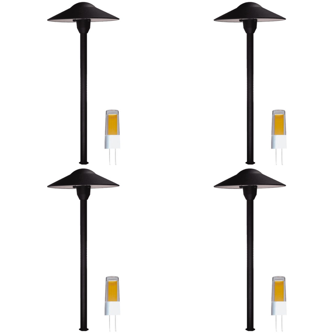 Outdoor Landscape Lighting LED 12V Low Voltage DL03 4x/8x/12x Package 12V AC/DC Aluminum Low Voltage Landscape Lighting Mushroom Path Light with G4 3W 3000K Bulb Black 4 Pack