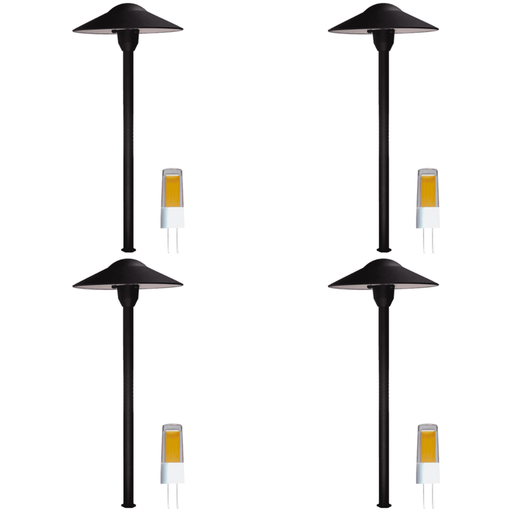 Outdoor Landscape Lighting LED 12V Low Voltage DL03 4x/8x/12x Package 12V AC/DC Aluminum Low Voltage Landscape Lighting Mushroom Path Light with G4 3W 3000K Bulb Black 4 Pack