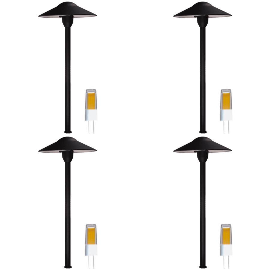 Outdoor Landscape Lighting LED 12V Low Voltage DL03 4x/8x/12x Package 12V AC/DC Aluminum Low Voltage Landscape Lighting Mushroom Path Light with G4 3W 3000K Bulb Black 4 Pack