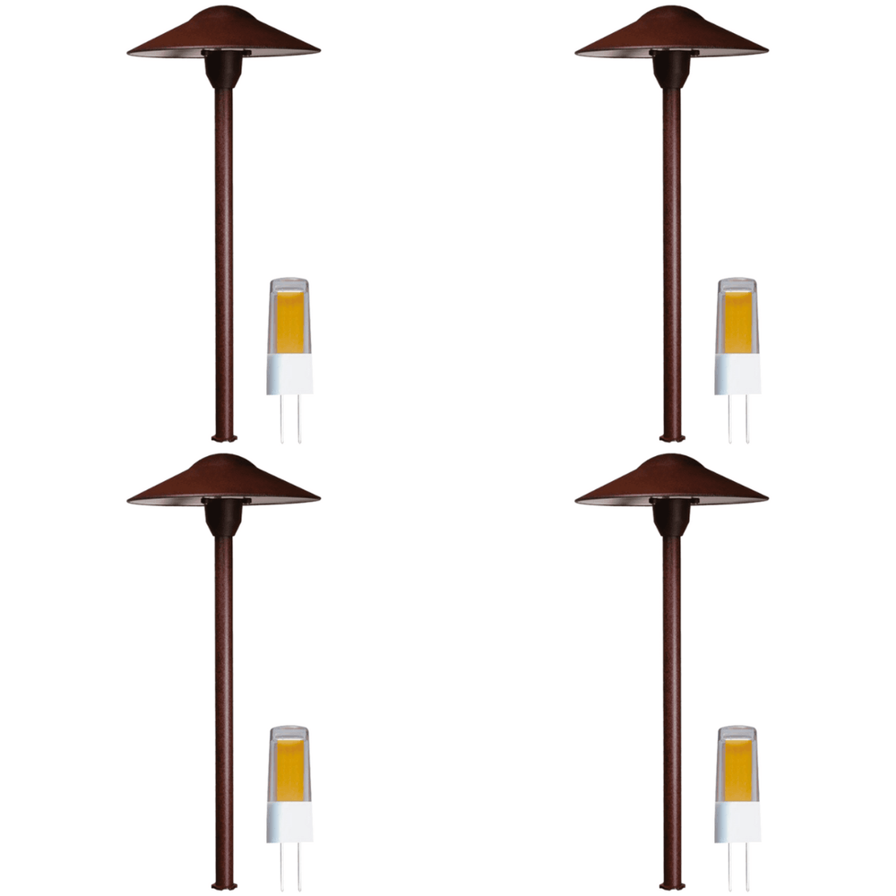 Outdoor Landscape Lighting LED 12V Low Voltage DL03 4x/8x/12x Package 12V AC/DC Aluminum Low Voltage Landscape Lighting Mushroom Path Light with G4 3W 3000K Bulb Brown 4 Pack