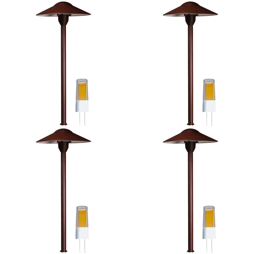 Outdoor Landscape Lighting LED 12V Low Voltage DL03 4x/8x/12x Package 12V AC/DC Aluminum Low Voltage Landscape Lighting Mushroom Path Light with G4 3W 3000K Bulb Brown 4 Pack