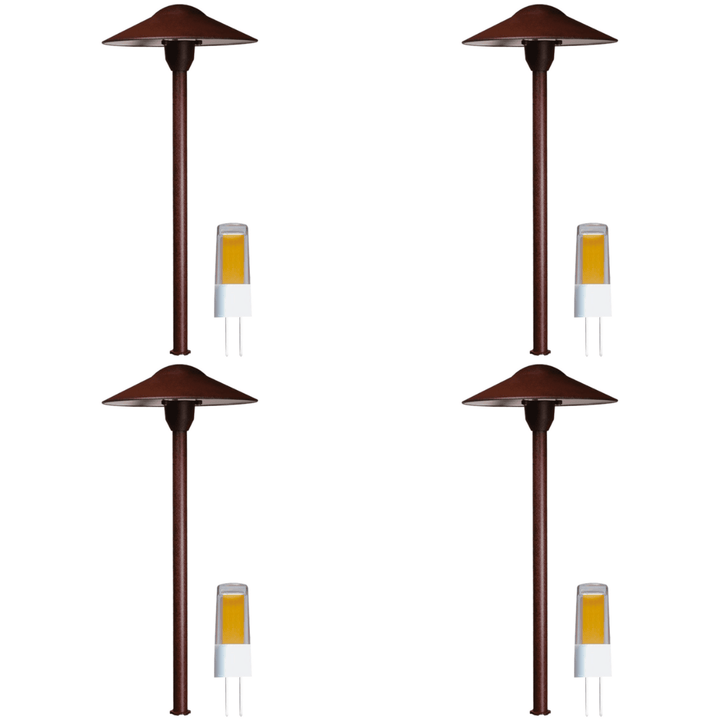 Outdoor Landscape Lighting LED 12V Low Voltage DL03 4x/8x/12x Package 12V AC/DC Aluminum Low Voltage Landscape Lighting Mushroom Path Light with G4 3W 3000K Bulb Brown 4 Pack