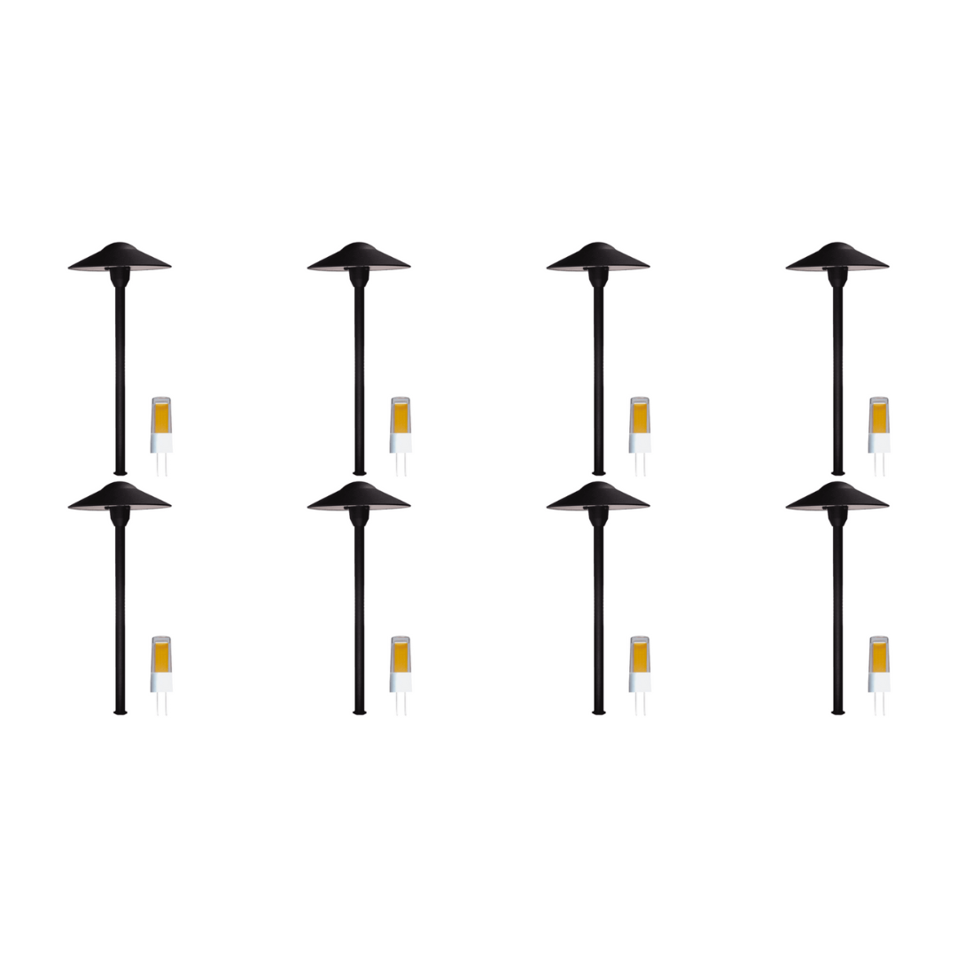 Outdoor Landscape Lighting LED 12V Low Voltage DL03 4x/8x/12x Package 12V AC/DC Aluminum Low Voltage Landscape Lighting Mushroom Path Light with G4 3W 3000K Bulb Black 8 Pack