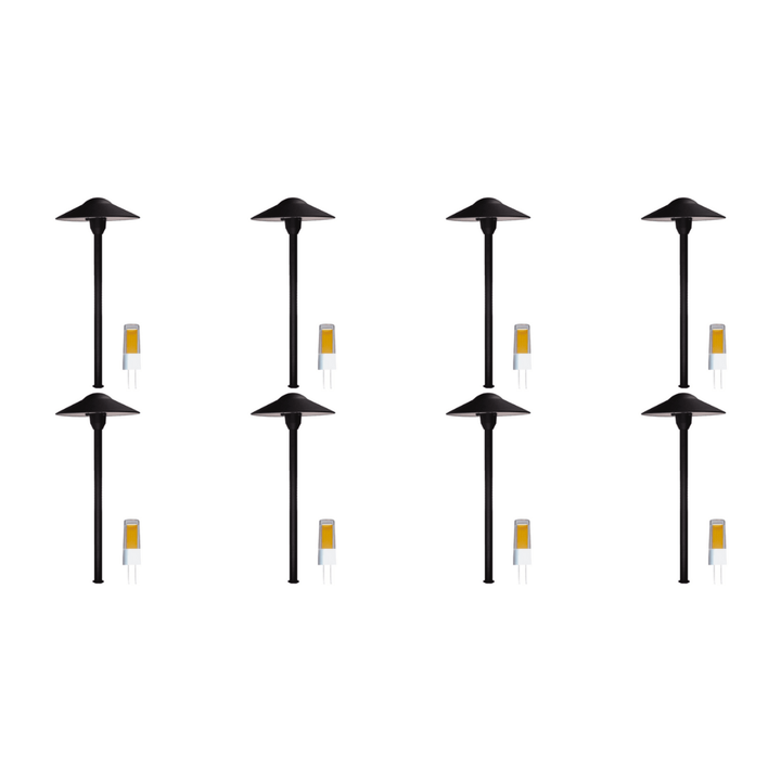 Outdoor Landscape Lighting LED 12V Low Voltage DL03 4x/8x/12x Package 12V AC/DC Aluminum Low Voltage Landscape Lighting Mushroom Path Light with G4 3W 3000K Bulb Black 8 Pack
