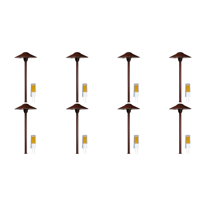 Outdoor Landscape Lighting LED 12V Low Voltage DL03 4x/8x/12x Package 12V AC/DC Aluminum Low Voltage Landscape Lighting Mushroom Path Light with G4 3W 3000K Bulb Brown 8 Pack