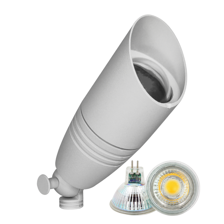 Outdoor Landscape Lighting LED 12V Low Voltage DL05 4x/8x/12x Package Low Voltage LED Smooth Bullet Directional Outdoor Aluminum Spotlight with MR16 5W 3000K Bulb