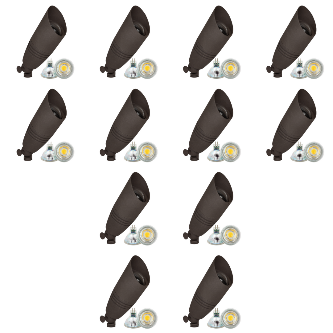 Outdoor Landscape Lighting LED 12V Low Voltage DL05 4x/8x/12x Package Low Voltage LED Smooth Bullet Directional Outdoor Aluminum Spotlight with MR16 5W 3000K Bulb 12 Pack Brown