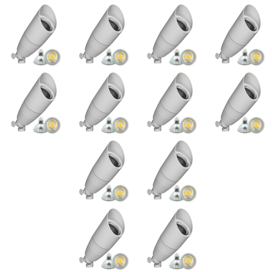 Outdoor Landscape Lighting LED 12V Low Voltage DL05 4x/8x/12x Package Low Voltage LED Smooth Bullet Directional Outdoor Aluminum Spotlight with MR16 5W 3000K Bulb 12 Pack White