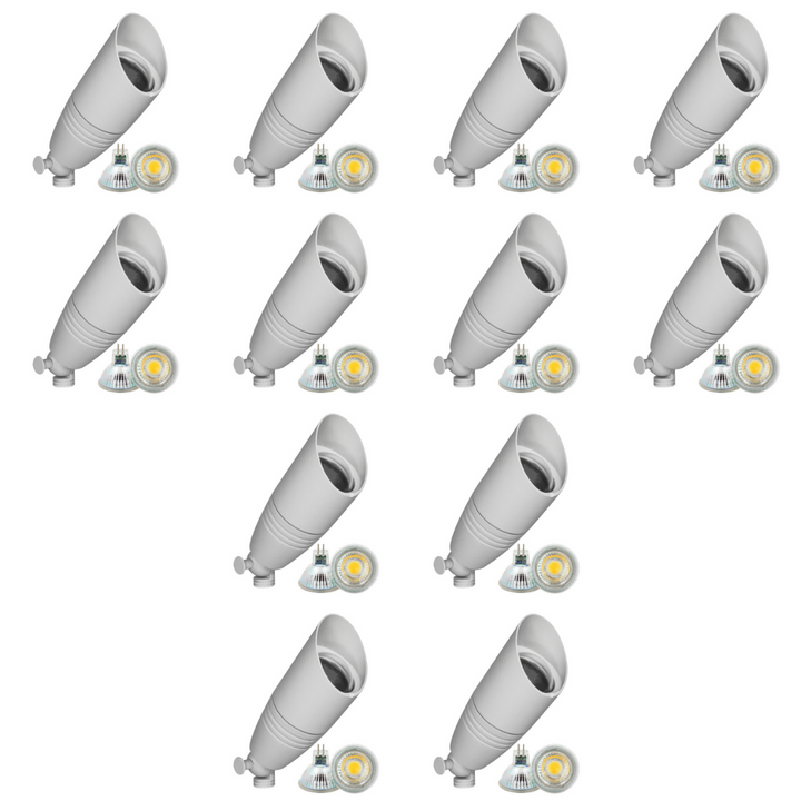Outdoor Landscape Lighting LED 12V Low Voltage DL05 4x/8x/12x Package Low Voltage LED Smooth Bullet Directional Outdoor Aluminum Spotlight with MR16 5W 3000K Bulb 12 Pack White