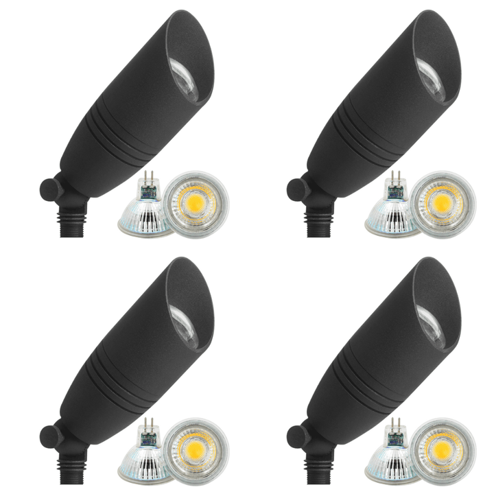 Outdoor Landscape Lighting LED 12V Low Voltage DL05 4x/8x/12x Package Low Voltage LED Smooth Bullet Directional Outdoor Aluminum Spotlight with MR16 5W 3000K Bulb 4 Pack Black