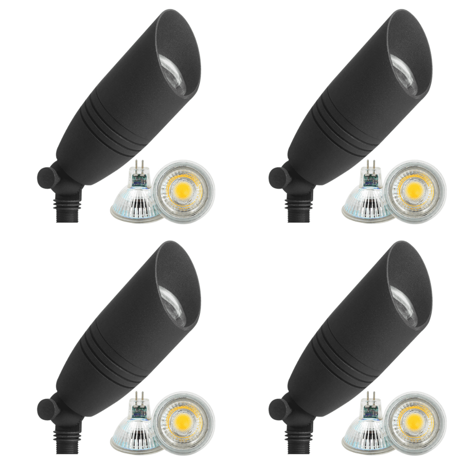 Outdoor Landscape Lighting LED 12V Low Voltage DL05 4x/8x/12x Package Low Voltage LED Smooth Bullet Directional Outdoor Aluminum Spotlight with MR16 5W 3000K Bulb 4 Pack Black