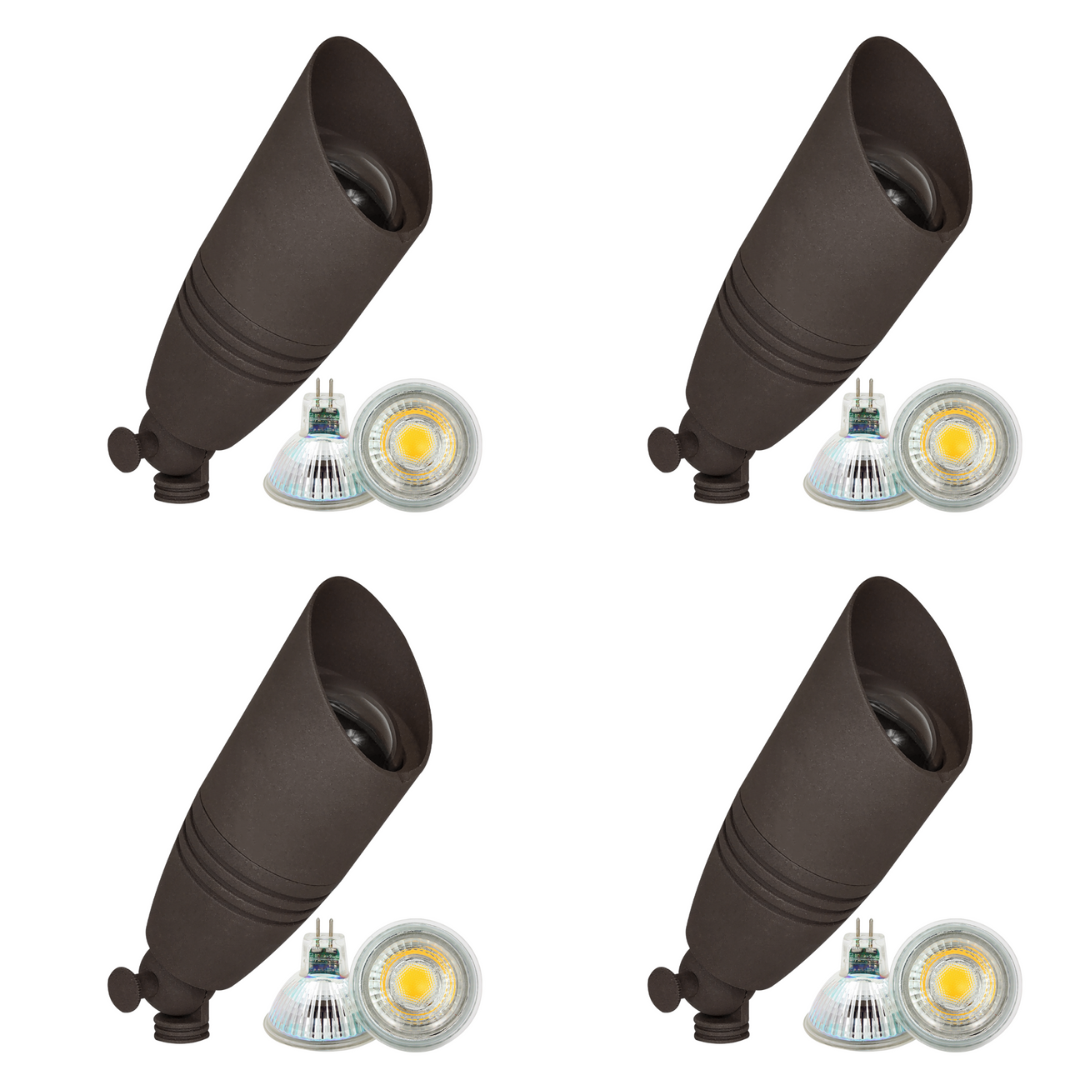 Outdoor Landscape Lighting LED 12V Low Voltage DL05 4x/8x/12x Package Low Voltage LED Smooth Bullet Directional Outdoor Aluminum Spotlight with MR16 5W 3000K Bulb 4 Pack Brown