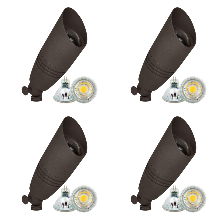 Outdoor Landscape Lighting LED 12V Low Voltage DL05 4x/8x/12x Package Low Voltage LED Smooth Bullet Directional Outdoor Aluminum Spotlight with MR16 5W 3000K Bulb 4 Pack Brown