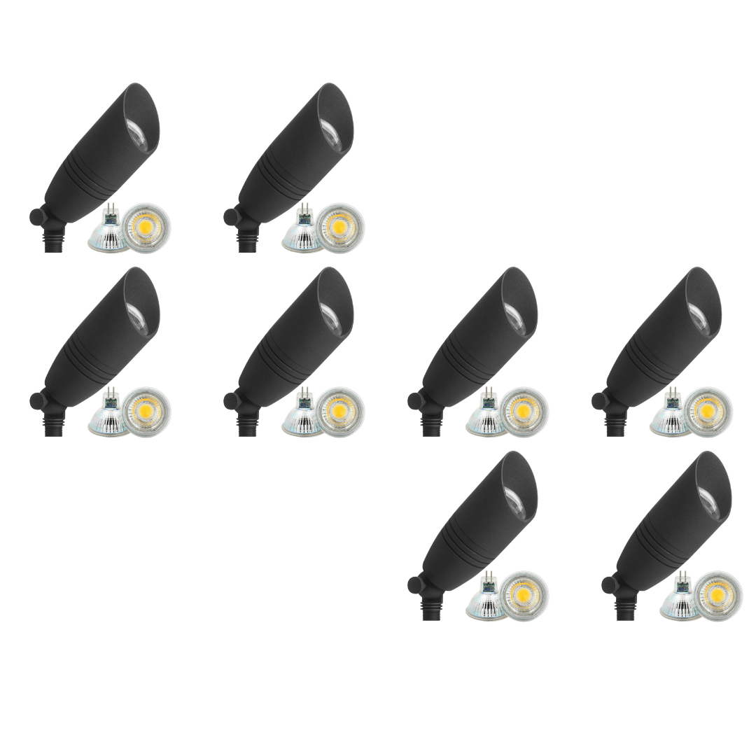Outdoor Landscape Lighting LED 12V Low Voltage DL05 4x/8x/12x Package Low Voltage LED Smooth Bullet Directional Outdoor Aluminum Spotlight with MR16 5W 3000K Bulb 8 Pack Black