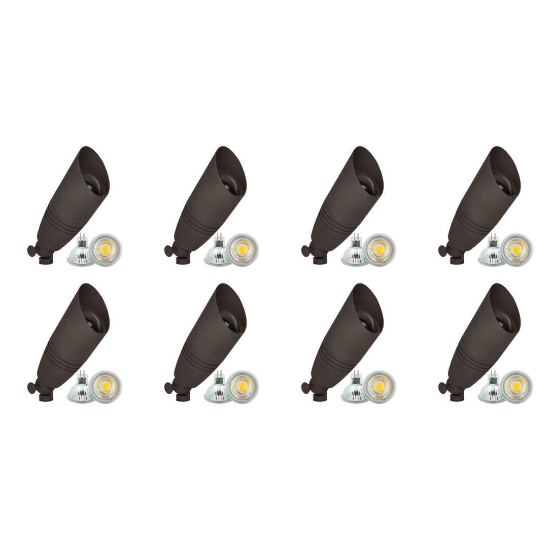 Outdoor Landscape Lighting LED 12V Low Voltage DL05 4x/8x/12x Package Low Voltage LED Smooth Bullet Directional Outdoor Aluminum Spotlight with MR16 5W 3000K Bulb 8 Pack Brown