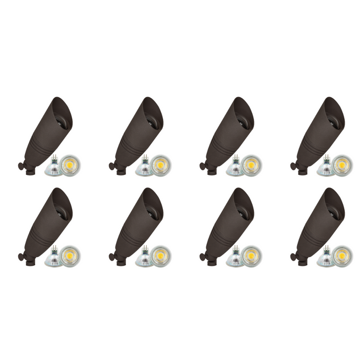 Outdoor Landscape Lighting LED 12V Low Voltage DL05 4x/8x/12x Package Low Voltage LED Smooth Bullet Directional Outdoor Aluminum Spotlight with MR16 5W 3000K Bulb 8 Pack Brown