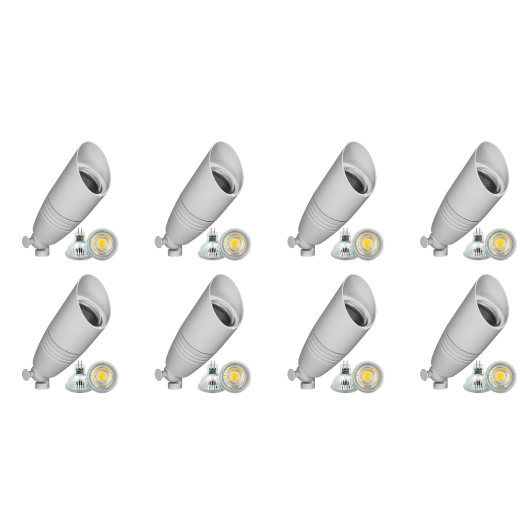 Outdoor Landscape Lighting LED 12V Low Voltage DL05 4x/8x/12x Package Low Voltage LED Smooth Bullet Directional Outdoor Aluminum Spotlight with MR16 5W 3000K Bulb 8 Pack White