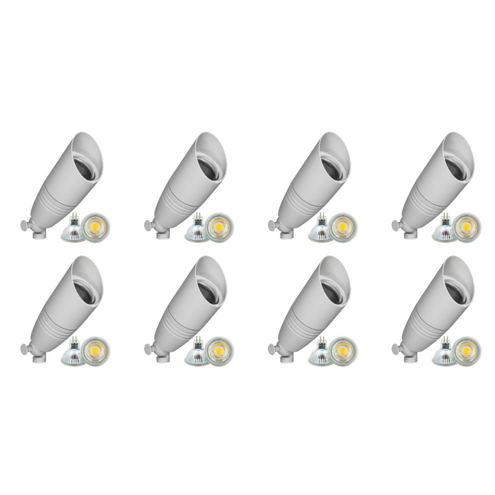 Outdoor Landscape Lighting LED 12V Low Voltage DL05 4x/8x/12x Package Low Voltage LED Smooth Bullet Directional Outdoor Aluminum Spotlight with MR16 5W 3000K Bulb 8 Pack White