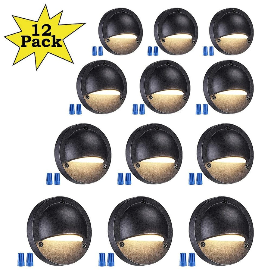 Outdoor Landscape Lighting LED 12V Low Voltage DLA01 12-Pack Black 2.5W Low Voltage 3000K Warm White Integrated LED Outdoor Half Moon Deck Lights Package, 12V LED Step Fence Landscape Lights
