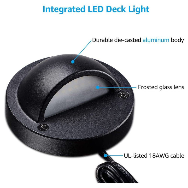 Outdoor Landscape Lighting LED 12V Low Voltage DLA01 6-Pack Black 2.5W Low Voltage 3000K Warm White Integrated LED Outdoor Half Moon Deck Lights Package, 12V LED Step Fence Landscape Lights