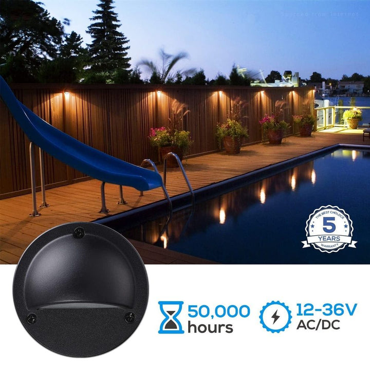 Outdoor Landscape Lighting LED 12V Low Voltage DLA03 6-Pack Black 2.5W 3CCT Low Voltage 3000K Warm White Integrated LED Outdoor Half Moon Deck Lights Package, 12V LED Step Fence Landscape Lights
