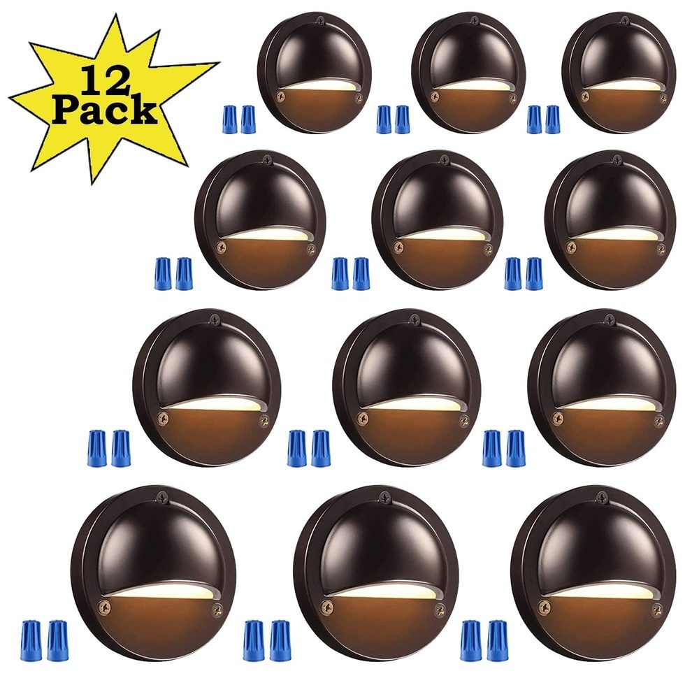 Outdoor Landscape Lighting LED 12V Low Voltage DLA01 12-Pack Brown 2.5W Low Voltage 3000K Warm White Integrated LED Outdoor Half Moon Deck Lights Package, 12V LED Step Fence Landscape Lights