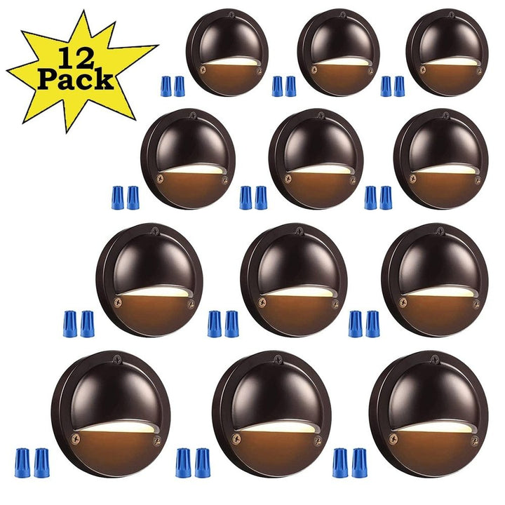 Outdoor Landscape Lighting LED 12V Low Voltage DLA01 12-Pack Brown 2.5W Low Voltage 3000K Warm White Integrated LED Outdoor Half Moon Deck Lights Package, 12V LED Step Fence Landscape Lights