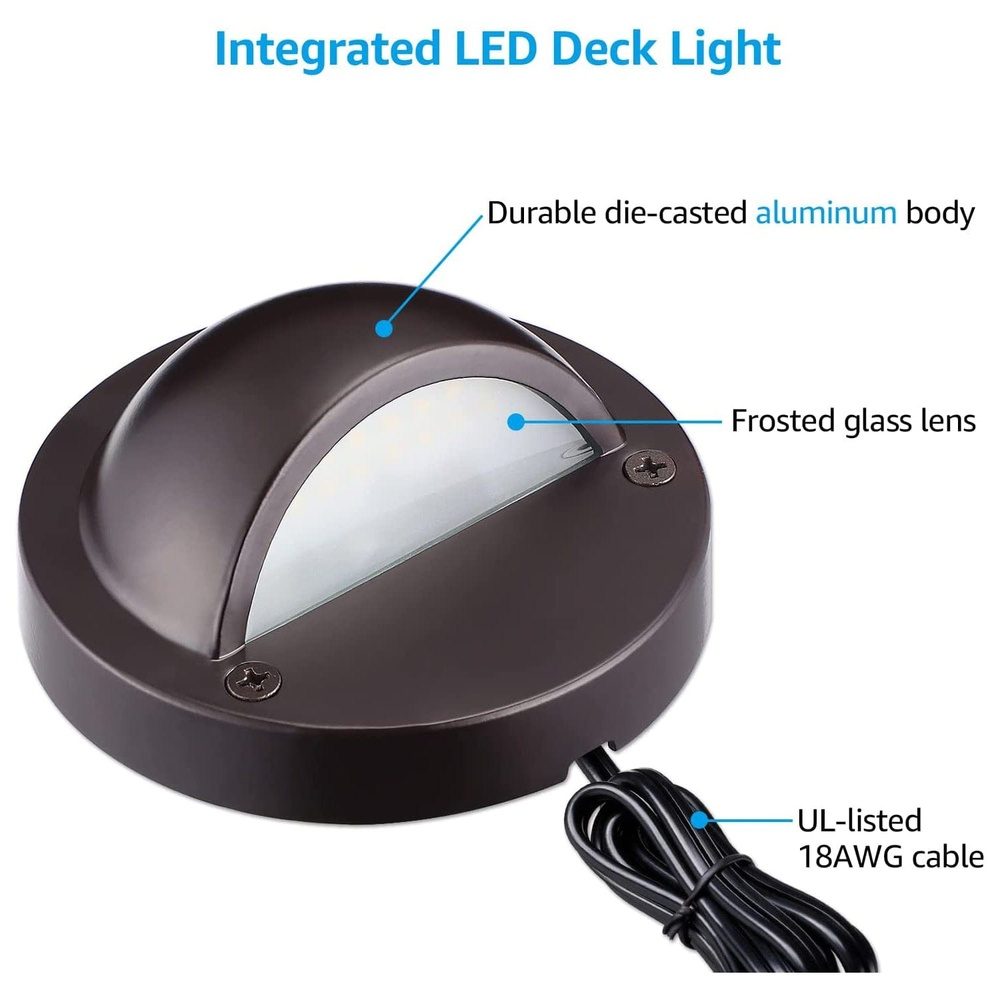 Outdoor Landscape Lighting LED 12V Low Voltage DLA01 12-Pack Brown 2.5W Low Voltage 3000K Warm White Integrated LED Outdoor Half Moon Deck Lights Package, 12V LED Step Fence Landscape Lights