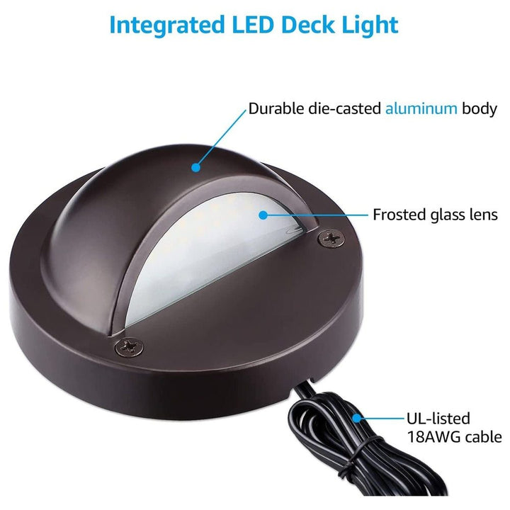 Outdoor Landscape Lighting LED 12V Low Voltage DLA01 12-Pack Brown 2.5W Low Voltage 3000K Warm White Integrated LED Outdoor Half Moon Deck Lights Package, 12V LED Step Fence Landscape Lights