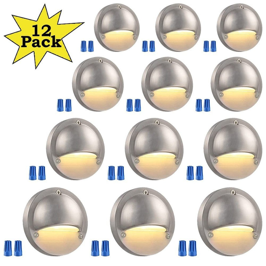 Outdoor Landscape Lighting LED 12V Low Voltage DLA01 12-Pack Satin Nickel 2.5W Low Voltage 3000K Warm White Integrated LED Outdoor Half Moon Deck Lights Package, 12V LED Step Fence Landscape Lights