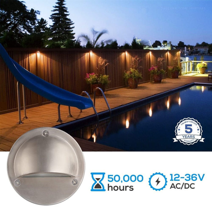 Outdoor Landscape Lighting LED 12V Low Voltage DLA01 12-Pack Satin Nickel 2.5W Low Voltage 3000K Warm White Integrated LED Outdoor Half Moon Deck Lights Package, 12V LED Step Fence Landscape Lights
