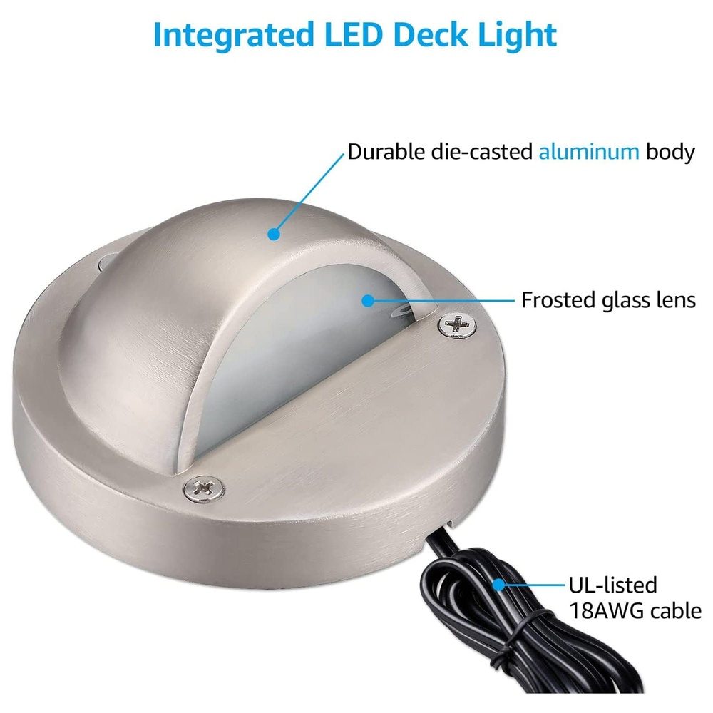 Outdoor Landscape Lighting LED 12V Low Voltage DLA01 12-Pack Satin Nickel 2.5W Low Voltage 3000K Warm White Integrated LED Outdoor Half Moon Deck Lights Package, 12V LED Step Fence Landscape Lights