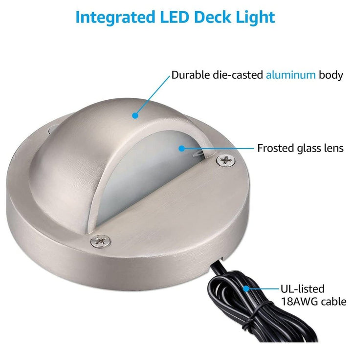Outdoor Landscape Lighting LED 12V Low Voltage DLA01 12-Pack Satin Nickel 2.5W Low Voltage 3000K Warm White Integrated LED Outdoor Half Moon Deck Lights Package, 12V LED Step Fence Landscape Lights