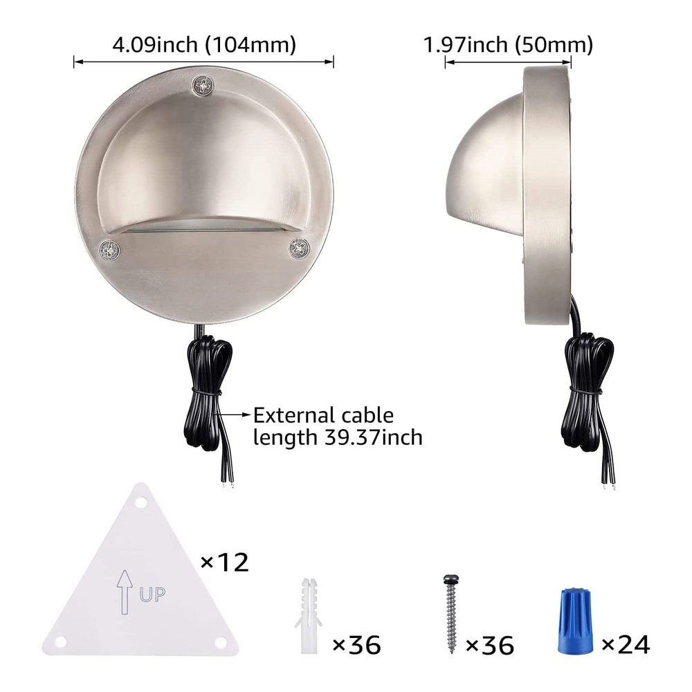 Outdoor Landscape Lighting LED 12V Low Voltage DLA01 12-Pack Satin Nickel 2.5W Low Voltage 3000K Warm White Integrated LED Outdoor Half Moon Deck Lights Package, 12V LED Step Fence Landscape Lights