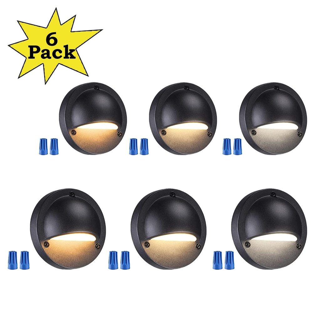 Outdoor Landscape Lighting LED 12V Low Voltage DLA03 6-Pack Black 2.5W 3CCT Low Voltage 3000K Warm White Integrated LED Outdoor Half Moon Deck Lights Package, 12V LED Step Fence Landscape Lights