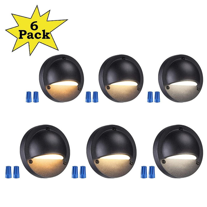 Outdoor Landscape Lighting LED 12V Low Voltage DLA03 6-Pack Black 2.5W 3CCT Low Voltage 3000K Warm White Integrated LED Outdoor Half Moon Deck Lights Package, 12V LED Step Fence Landscape Lights